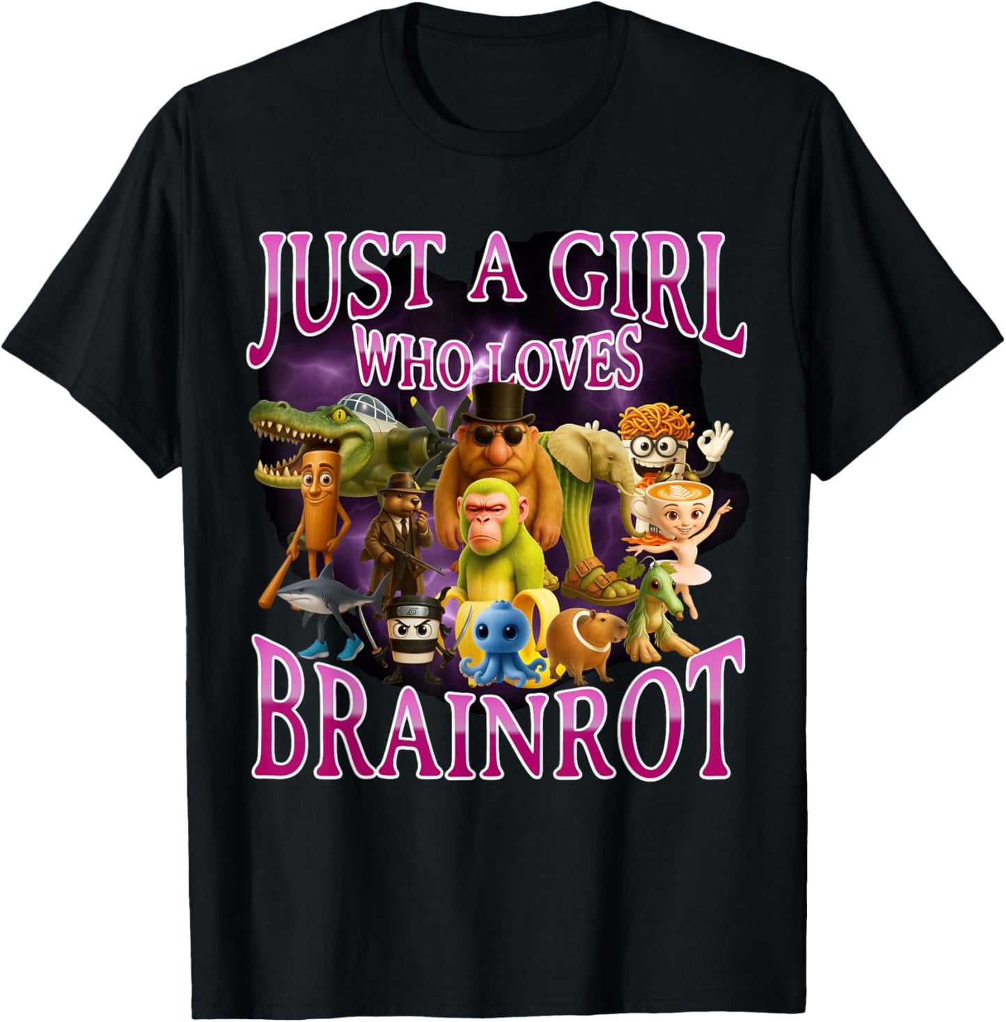 Italian Brainrot Lover Girl Funny Meme Internet Humor T-Shirt - T-Shirt | Black