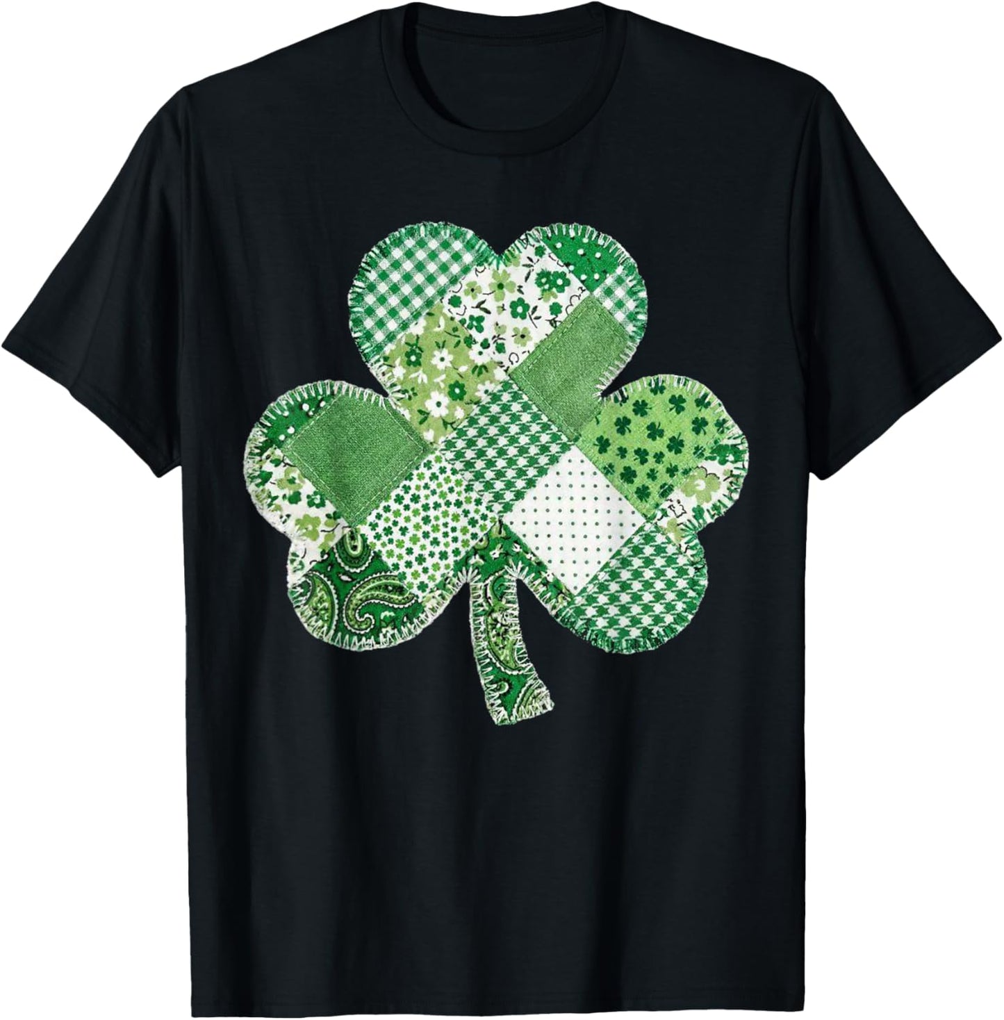 St Patrick's Day Patchwork Shamrock Clover Lucky Vintage T-Shirt - T-Shirt | Black