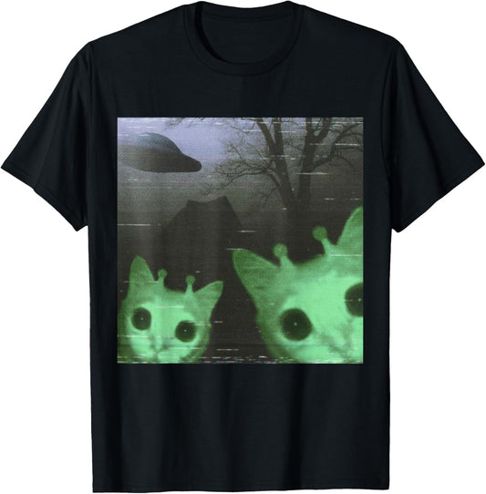 Alien Cats UFO Funny Creepy Cat Meme Gifts Women Kid T-Shirt - T-Shirt | Black