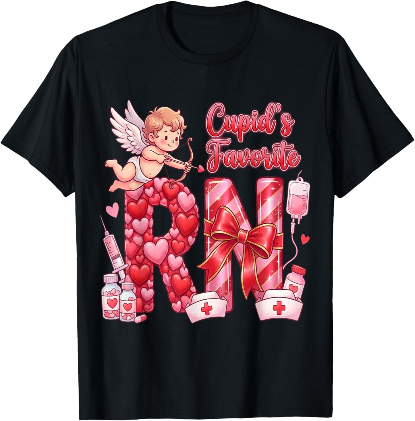 Healthcare Heart Registered Nurse RN Valentines Nurses T-Shirt - T-Shirt | Black