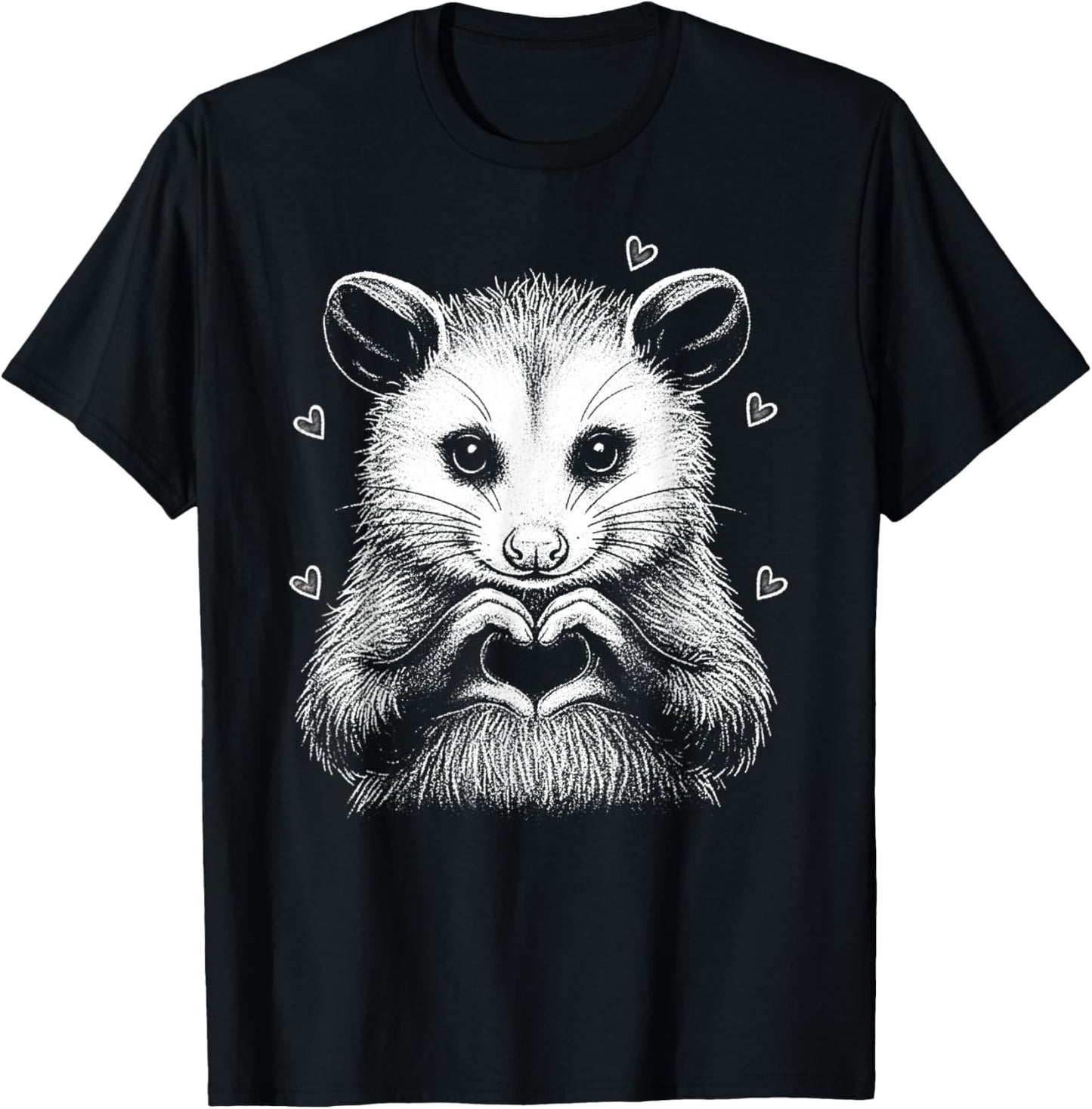 Cute Possum Heart Hands Love Animal Valentine Aesthetic T-Shirt - T-Shirt | Black