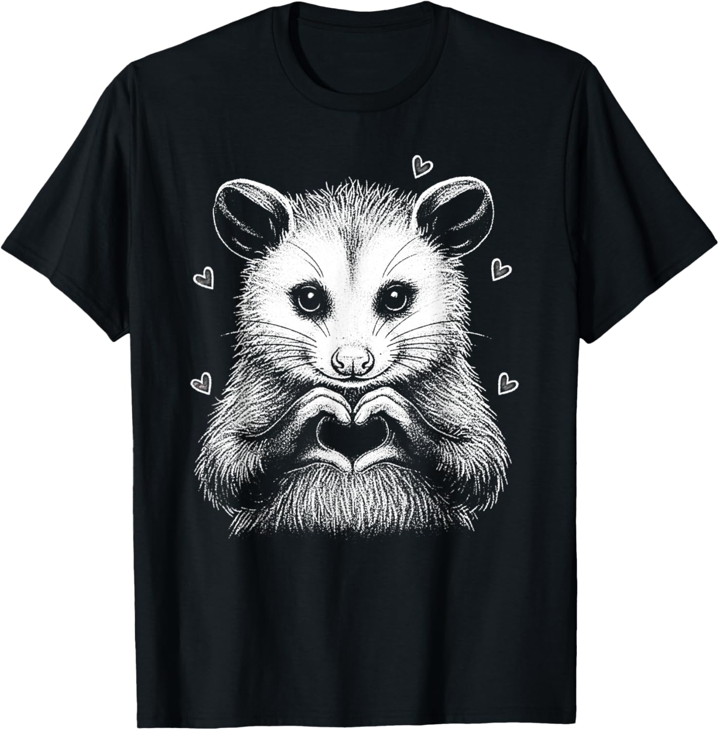 Cute Possum Heart Hands Love Animal Valentine Aesthetic T-Shirt - T-Shirt | Black