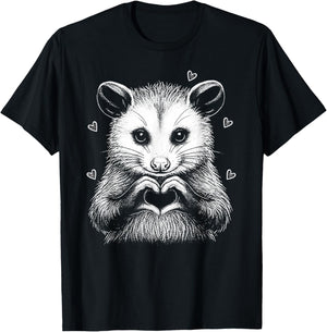 Cute Possum Heart Hands Love Animal Valentine Aesthetic T-Shirt - T-Shirt | Black
