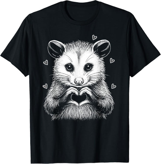 Cute Possum Heart Hands Love Animal Valentine Aesthetic T-Shirt - T-Shirt | Black