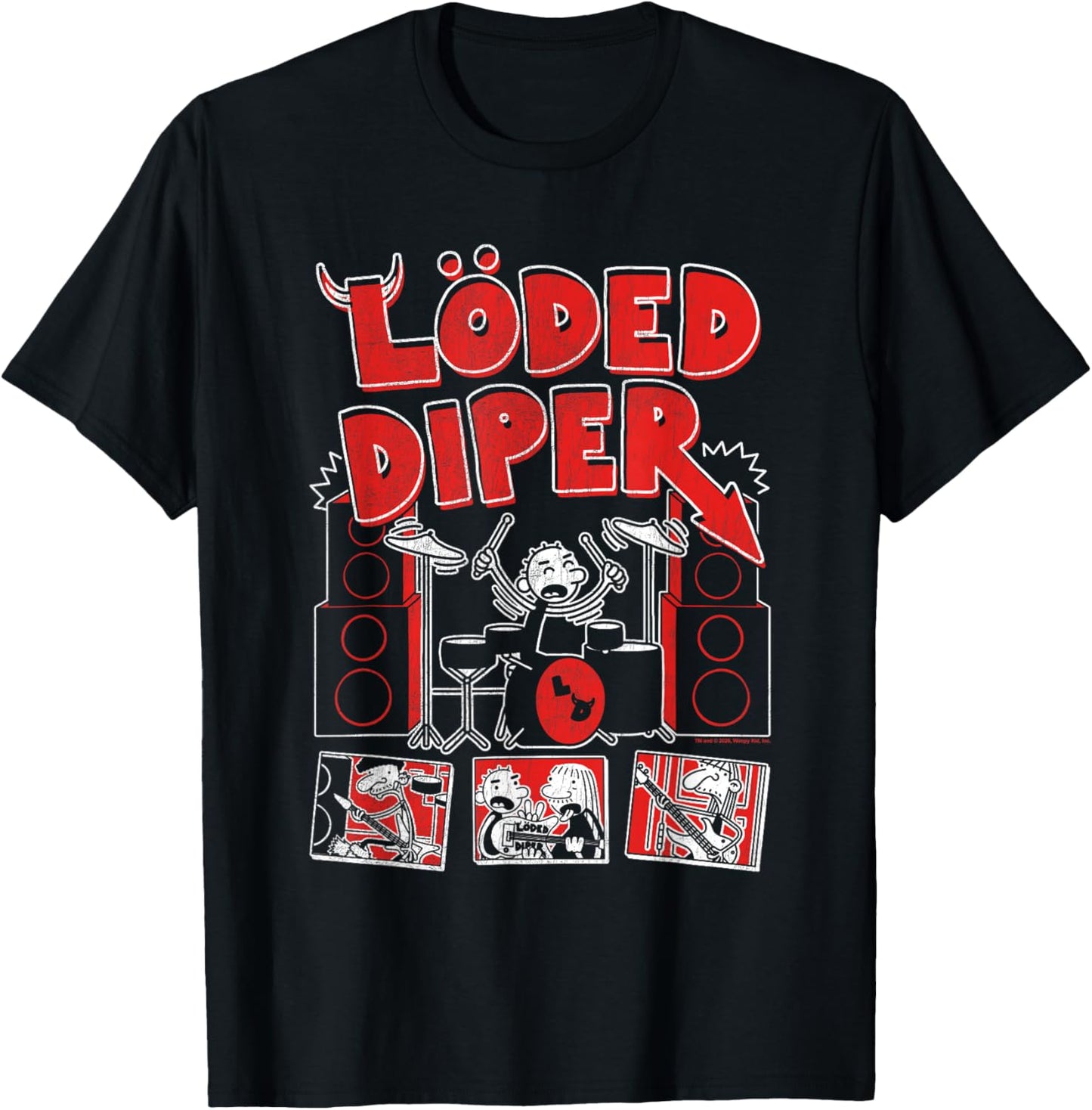 DOAWK Loded Diper Red White and Distressed Band Book Series T-Shirt - T-Shirt | Black