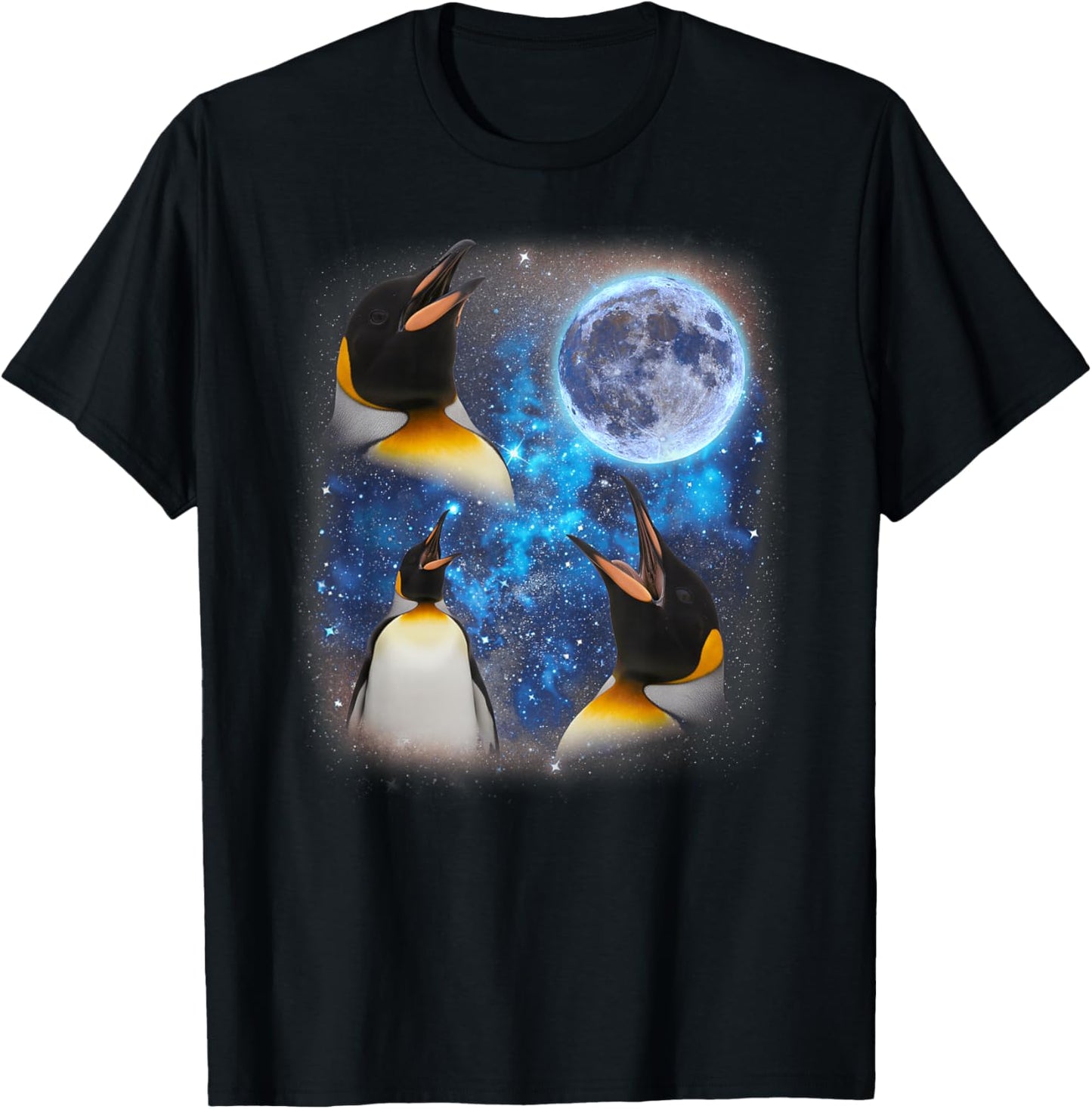 Three Penguins Howling at The Moon Weird Meme Penguin T-Shirt - T-Shirt | Black