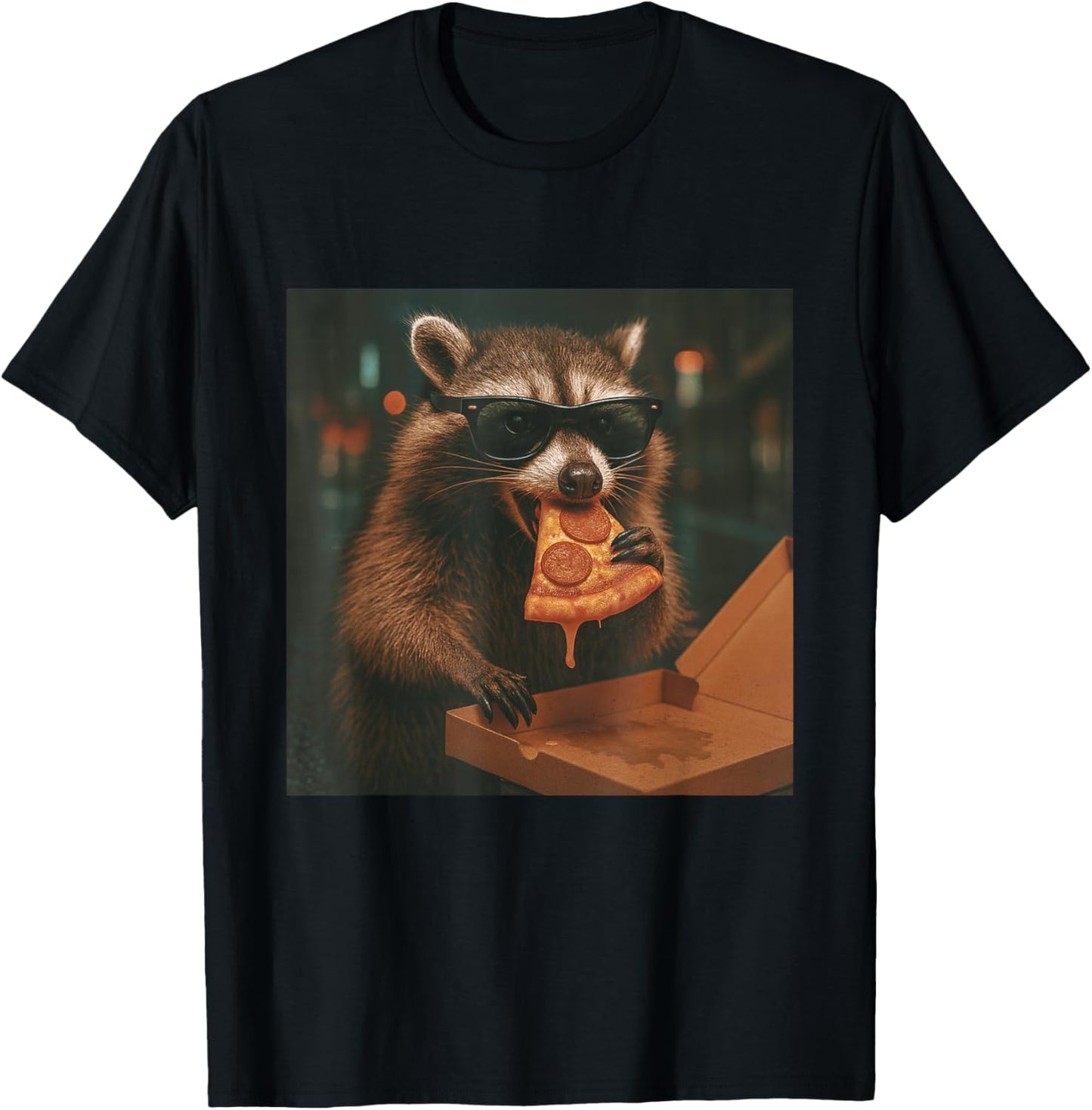 Raccoon Eating Pizza - Italian Food Lover Pizza Baker T-Shirt - T-Shirt | Black
