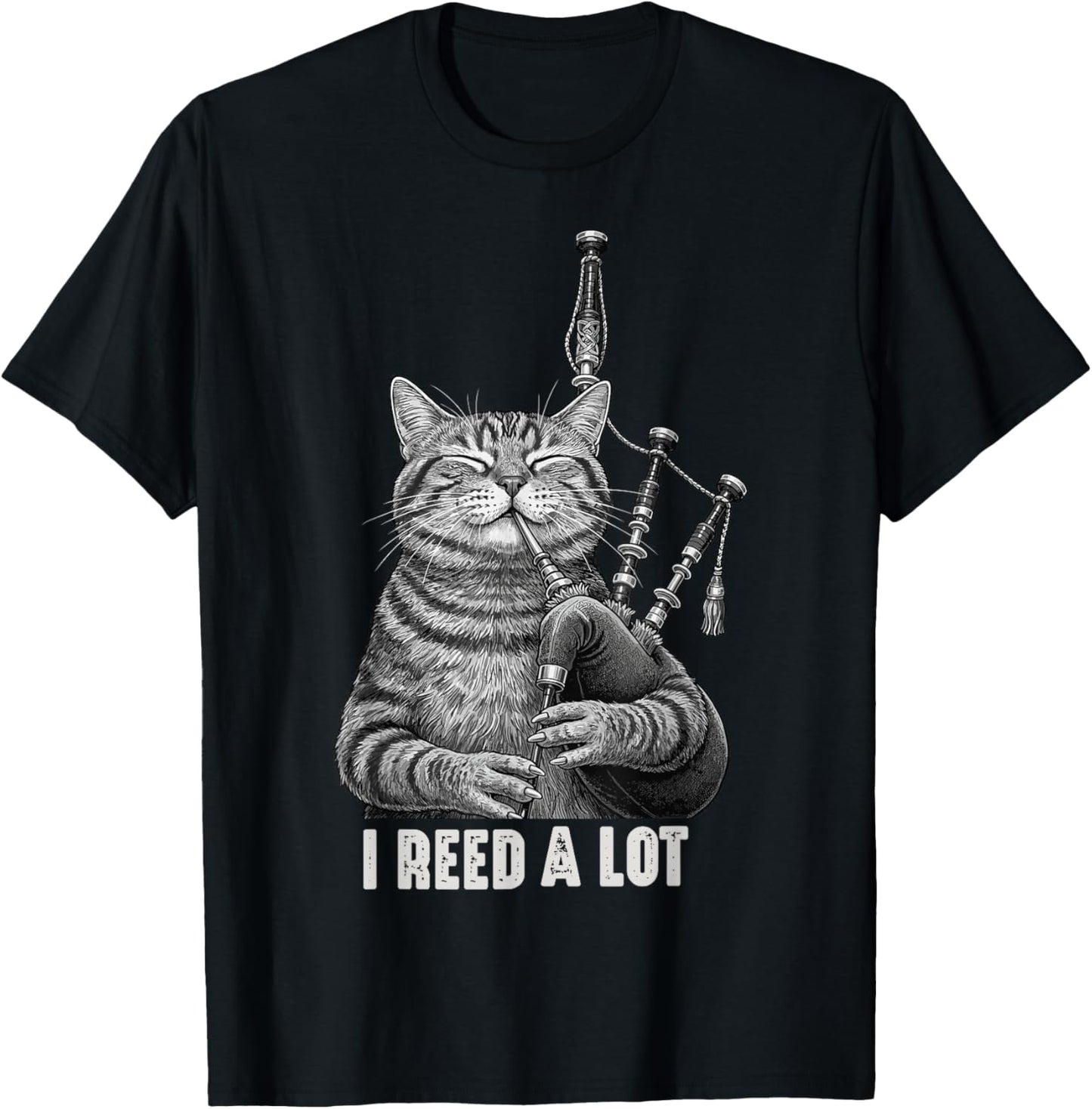 Cat Playing Bagpipe Player Funny Marching Band Men Women T-Shirt - T-Shirt | Black