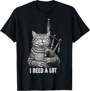 Cat Playing Bagpipe Player Funny Marching Band Men Women T-Shirt - T-Shirt | Black