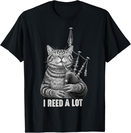 Cat Playing Bagpipe Player Funny Marching Band Men Women T-Shirt - T-Shirt | Black