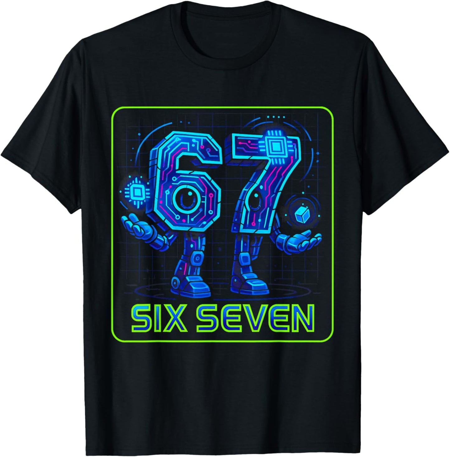 67 Cyber Robots - Six Seven 6-7 Boys Teen Kids Slang Meme T-Shirt - T-Shirt | Black