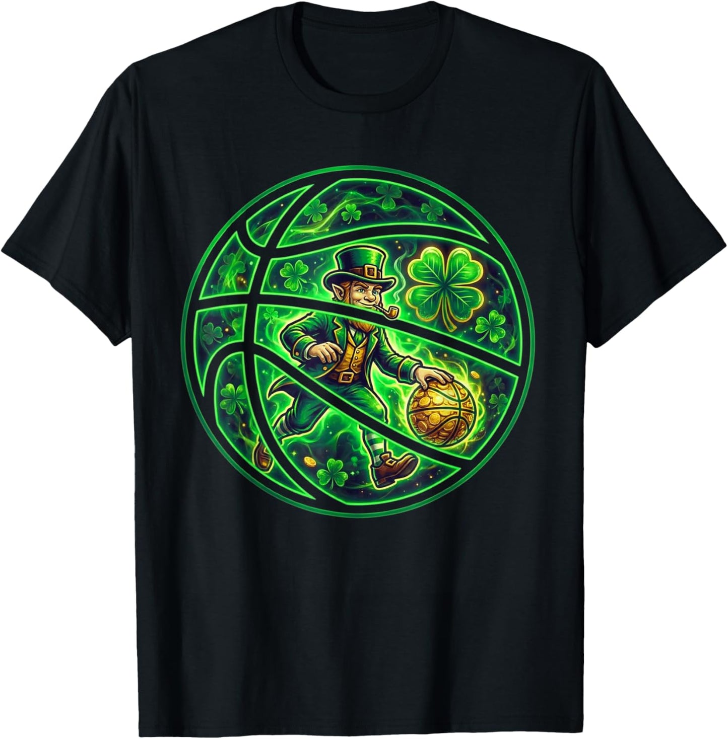 Basketball Shamrock Lucky Irish St Patrick's Day Girls Boys T-Shirt - T-Shirt | Black