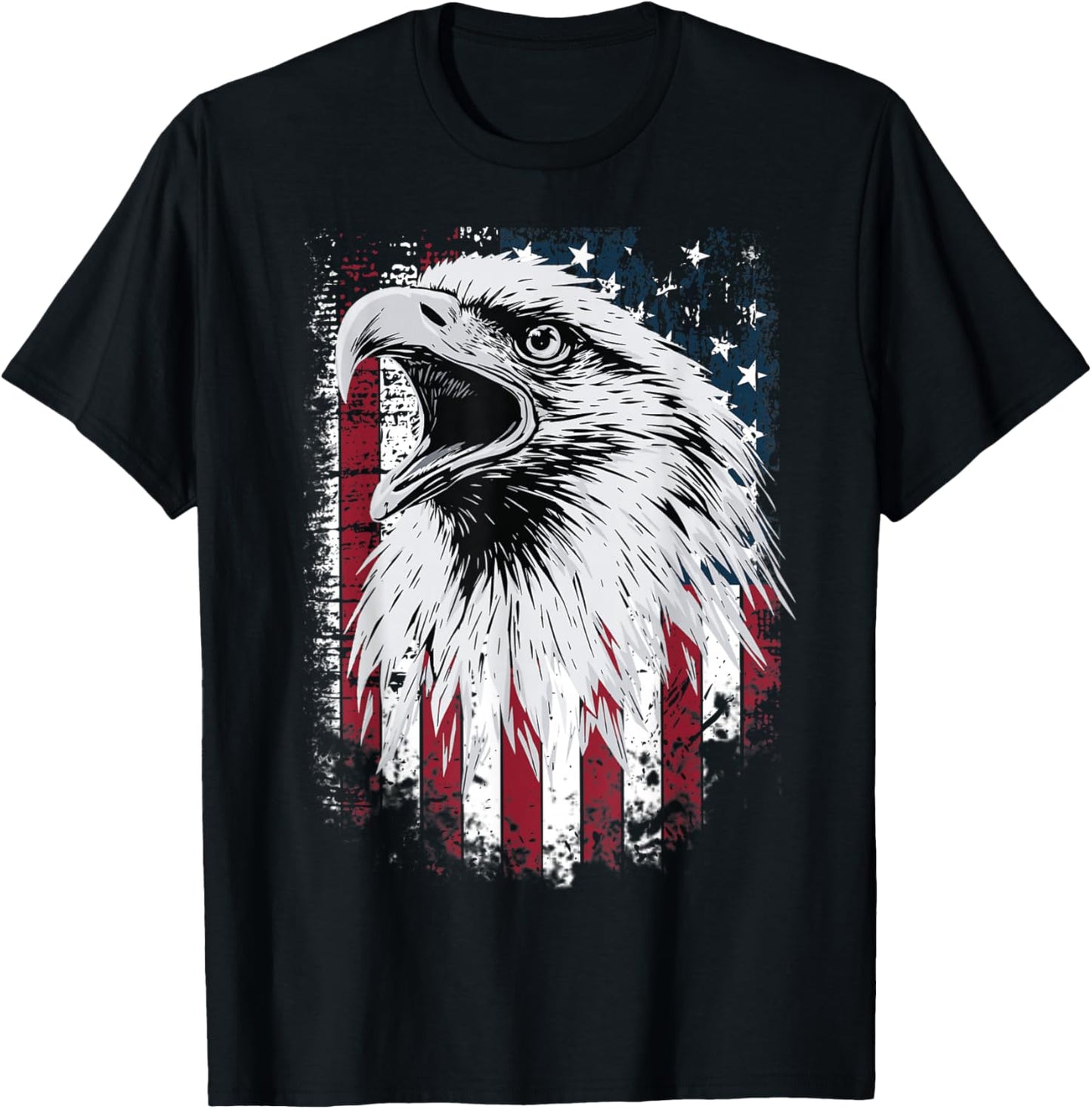 Cool Bald Eagle Vintage American Flag Patriotic T-Shirt - T-Shirt | Black