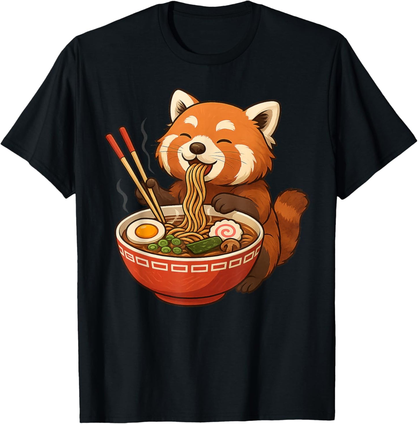 Red Panda Ramen Lover Anime Noodle Japanese Kawaii Food T-Shirt - T-Shirt | Black