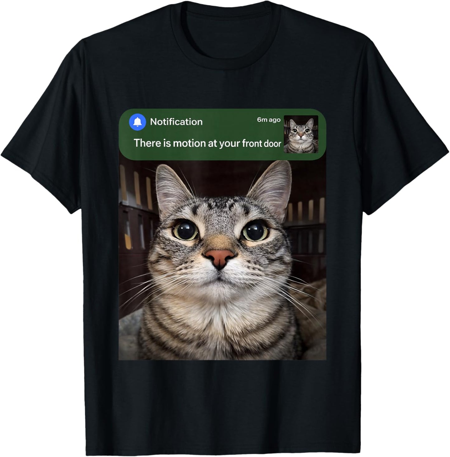 There is Motion At Your Front Door Funny Cat Motion Meme T-Shirt - T-Shirt | Black
