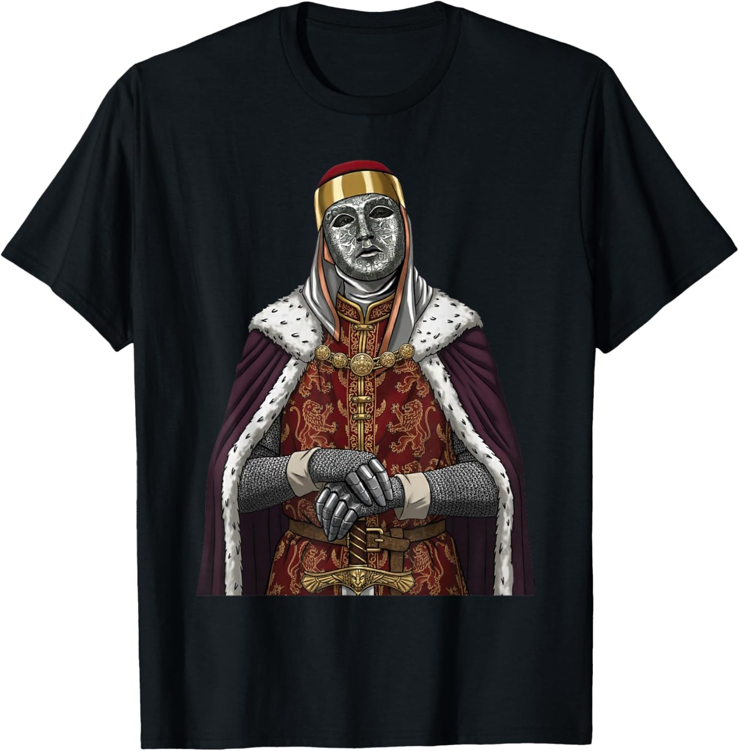 Silver Mask King Baldwin IV Golden Mask Medieval Art T-Shirt - T-Shirt | Black