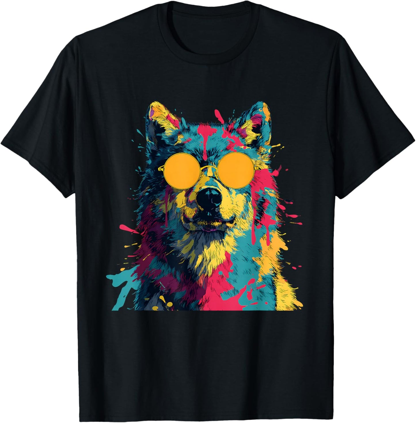 Wolf Sunglasses Animal Graphic Wildlife Colorful Wolf Lover T-Shirt - T-Shirt | Black