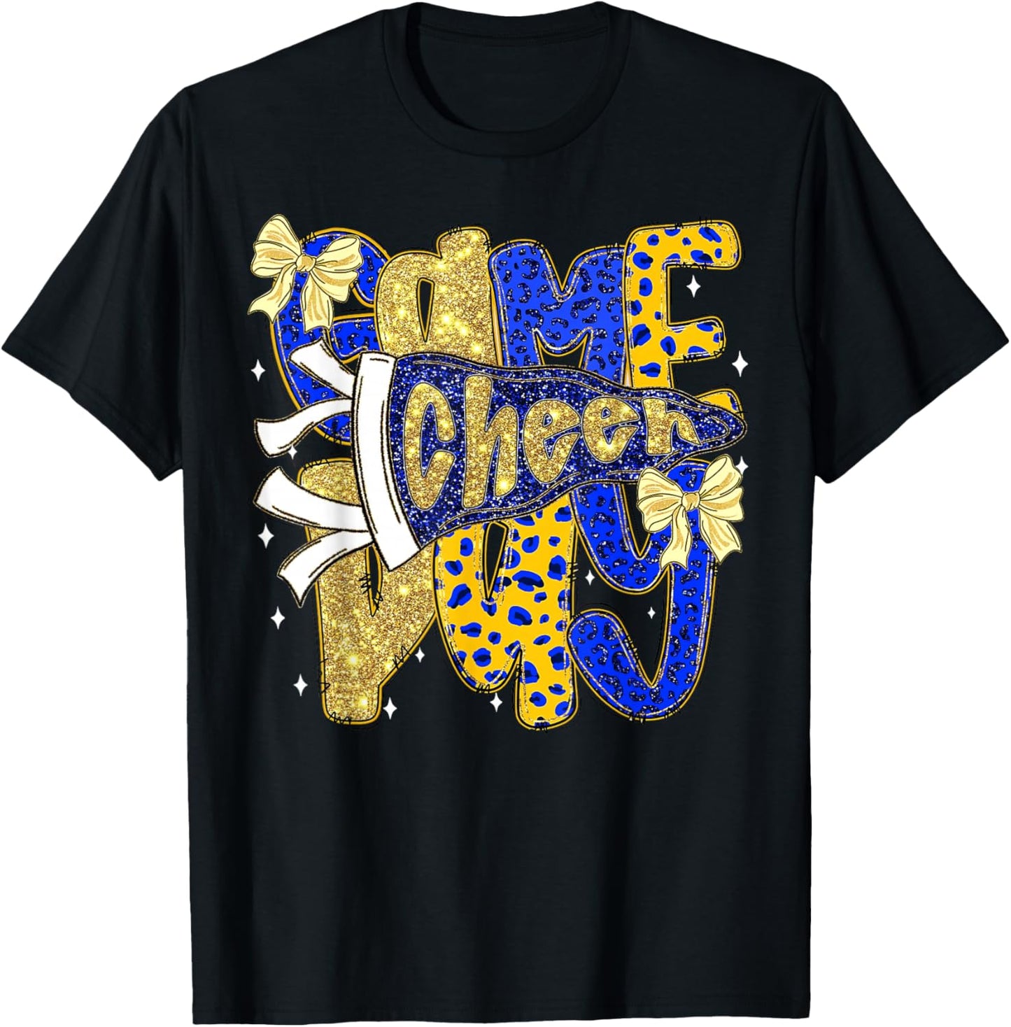 Preppy Game Day Football Mom Pennant Flag Cheer Blue & Gold T-Shirt - T-Shirt | Black