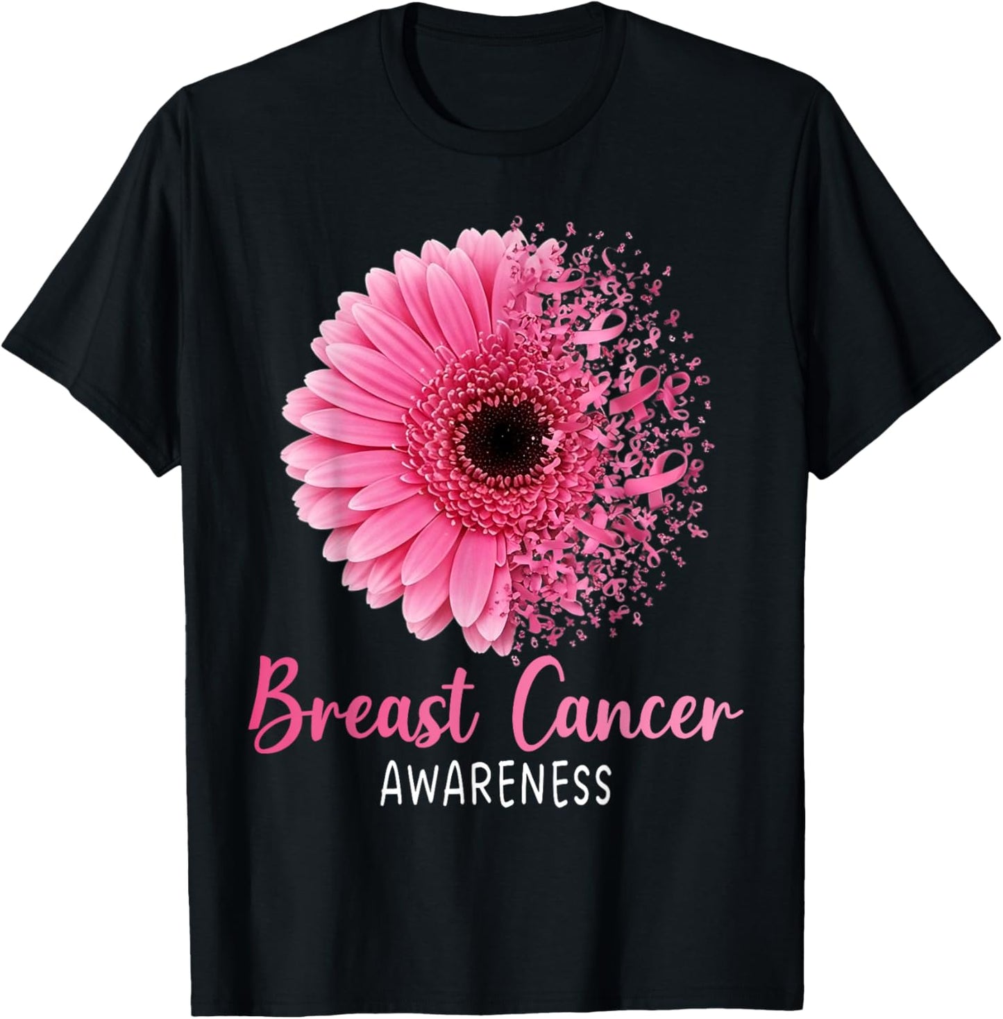 Sunflower Breast Cancer Awareness Pink Ribbon Girl T-Shirt - T-Shirt | Black