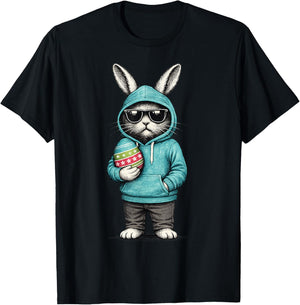 Bunny Face with Sunglasses Happy Easter Egg Boys Men Kids T-Shirt - T-Shirt | Black