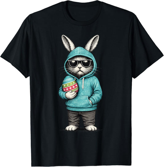 Bunny Face with Sunglasses Happy Easter Egg Boys Men Kids T-Shirt - T-Shirt | Black