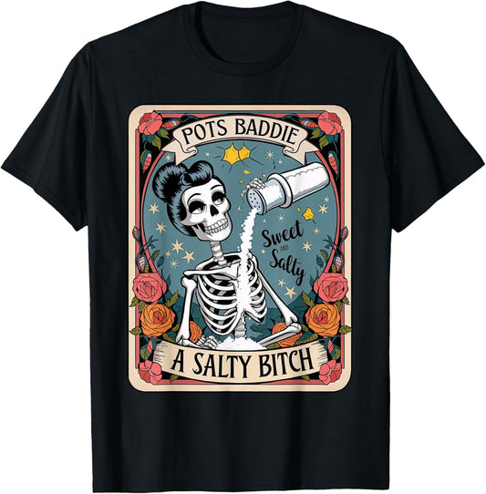 Funny POTS Awareness Tarot Card Skeleton Dysautonomia Humor T-Shirt - T-Shirt | Black