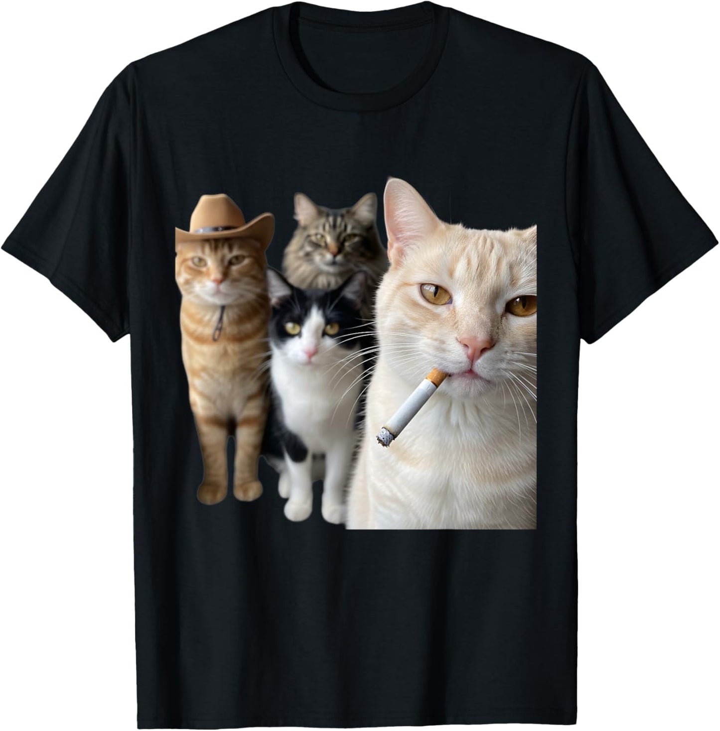 Smoking Cat Squad Funny Cat Art for Cat Lovers T-Shirt - T-Shirt | Black