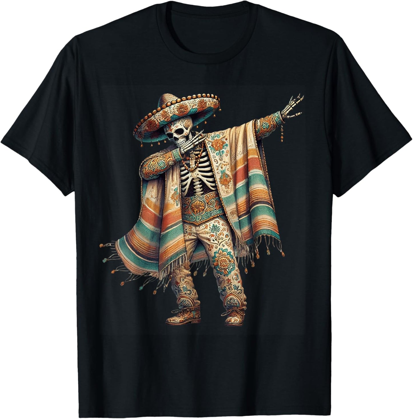 Dabbing Skeleton Cinco De Mayo Fiesta Sombreros Poncho Men T-Shirt - T-Shirt | Black
