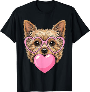 Funny Cute Yorkie Dog Heart Bubble Gum Puppy Face Animal Art T-Shirt - T-Shirt | Black