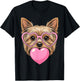 Funny Cute Yorkie Dog Heart Bubble Gum Puppy Face Animal Art T-Shirt - T-Shirt | Black