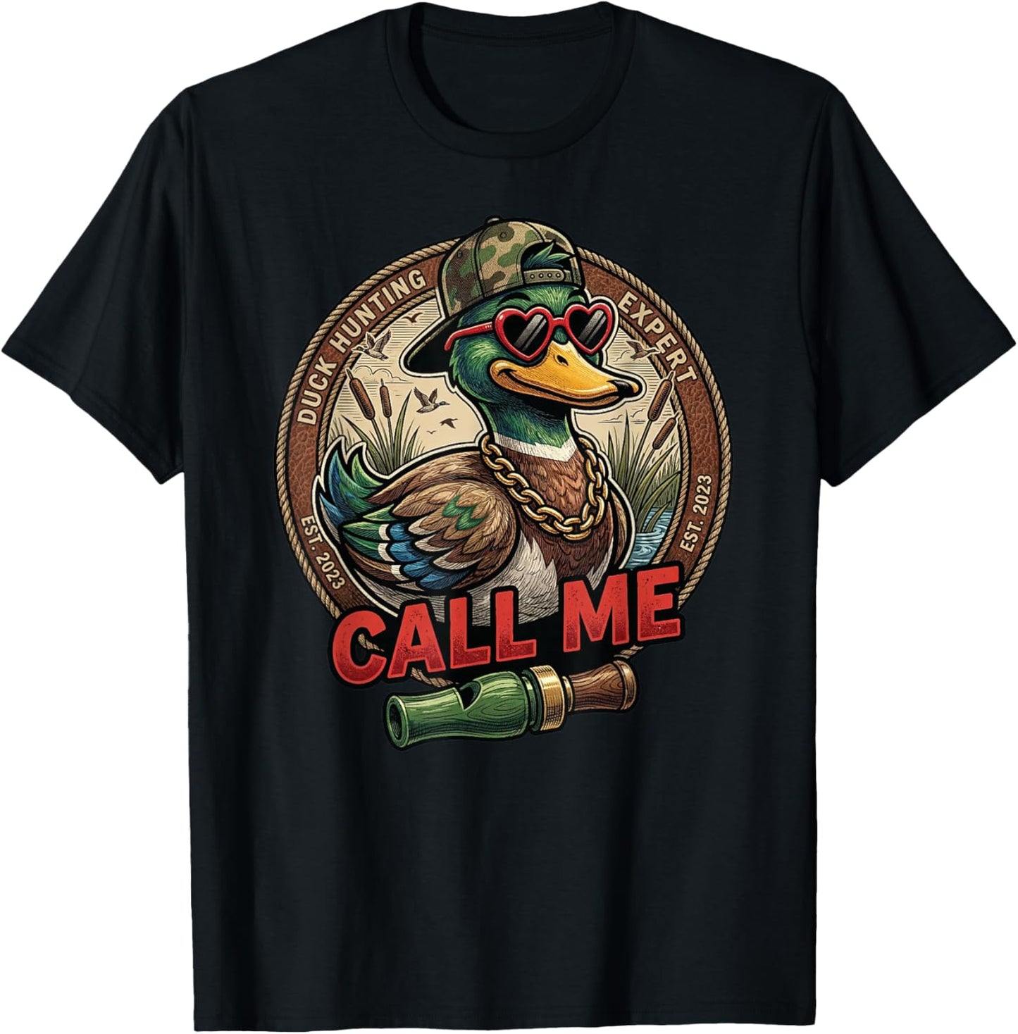 Call Me Duck Hunting Retro Valentine's Day Men Women T-Shirt - T-Shirt | Black