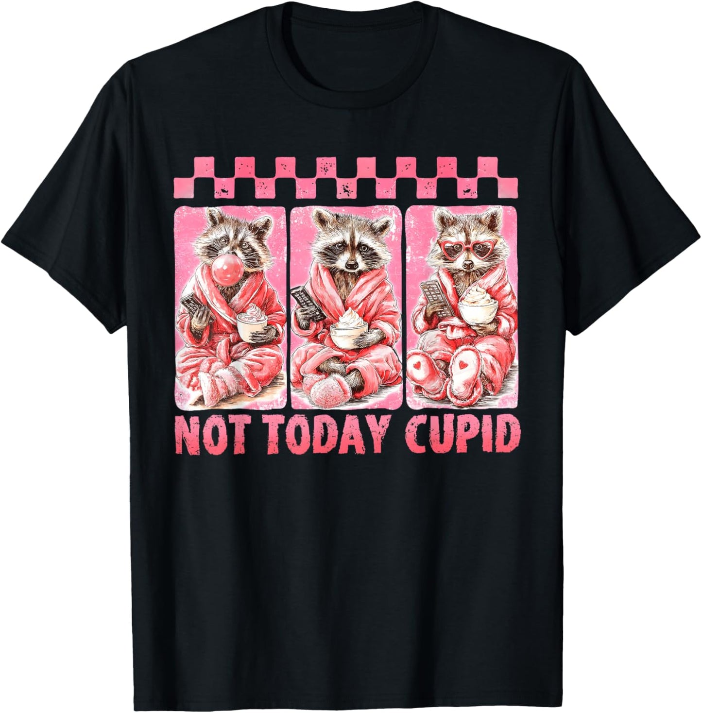 Not Groovy Today Cupid Valentine Racoon Anti Valentine's Day T-Shirt - T-Shirt | Black