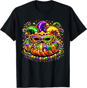 King Cake Golden Beads Mask Feathers Mardi Gras 2026 T-Shirt - T-Shirt | Black