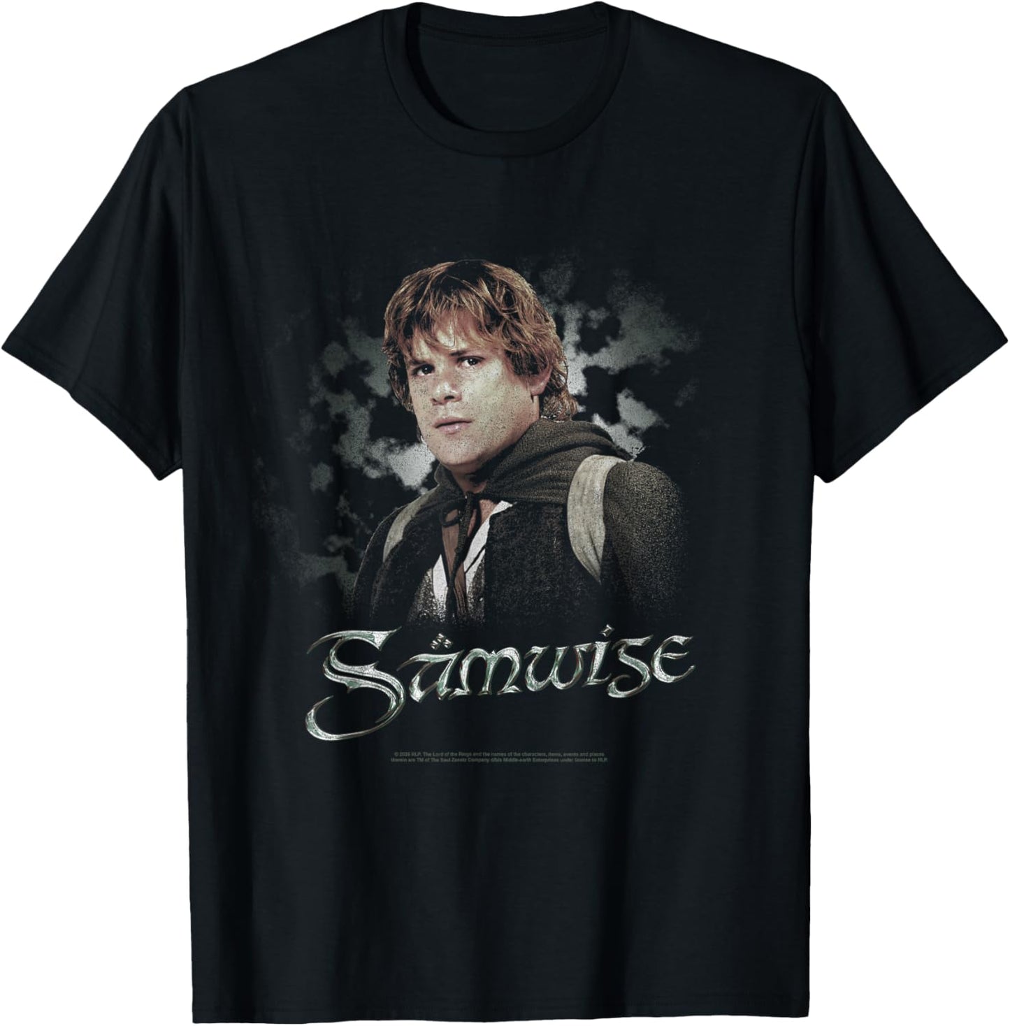 LOTR Samwise Vintage Chrome Portrait Fantasy Movie T-Shirt - T-Shirt | Black