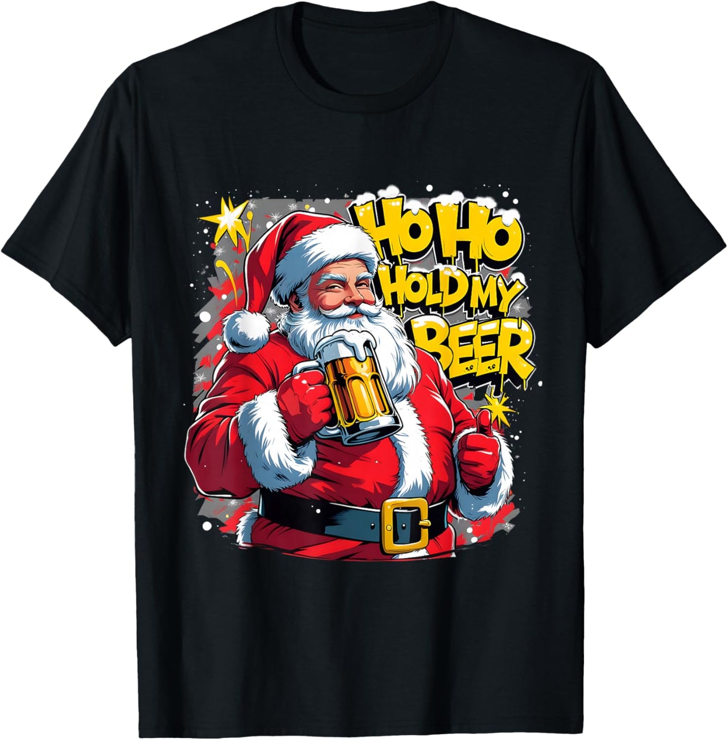 HoHo Hold My Beer Funny Santa Christmas Art T-Shirt - T-Shirt | Black