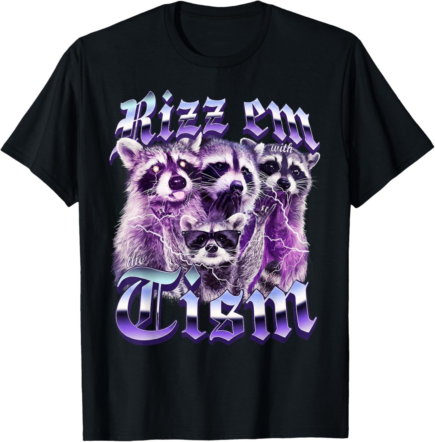 Funny Autism Rizz Em with The Tism Autistic Raccoon Meme T-Shirt - T-Shirt | Black