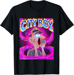 City Boy Brainrot Meme Reaction Loud Funny Cartoon T-Shirt - T-Shirt | Black