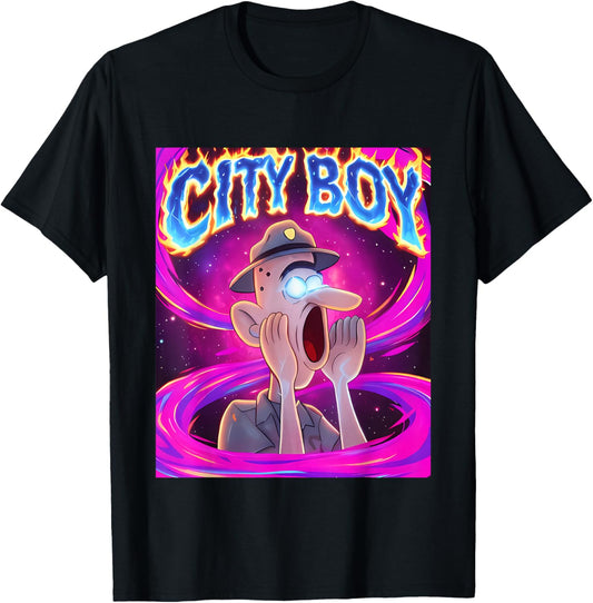 City Boy Brainrot Meme Reaction Loud Funny Cartoon T-Shirt - T-Shirt | Black