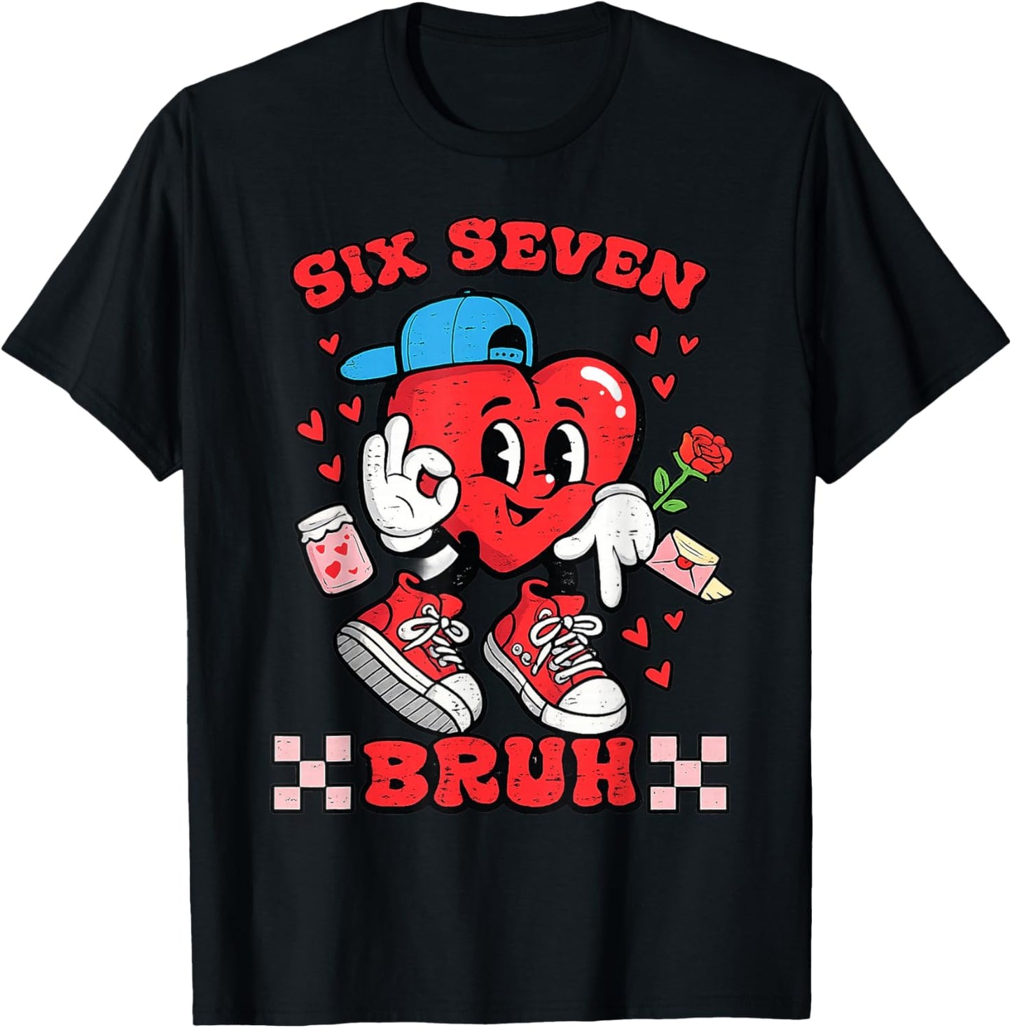 Six Seven Bruh Heart 67 Valentines Day Boys T-Shirt - T-Shirt | Black