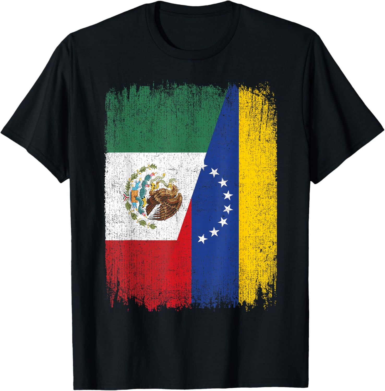 Half Mexico Venezuela Flag Mexican Venezuelan Roots T-Shirt - T-Shirt | Black
