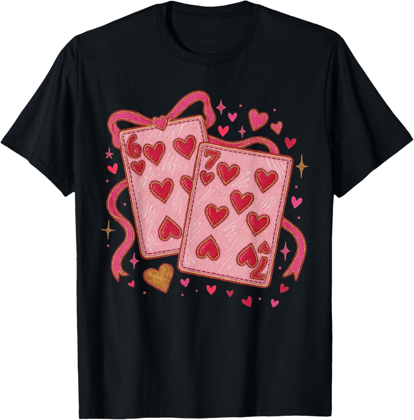 Playing Cards Valentine 6 7 Coquette Six Seven Meme T-Shirt - T-Shirt | Black