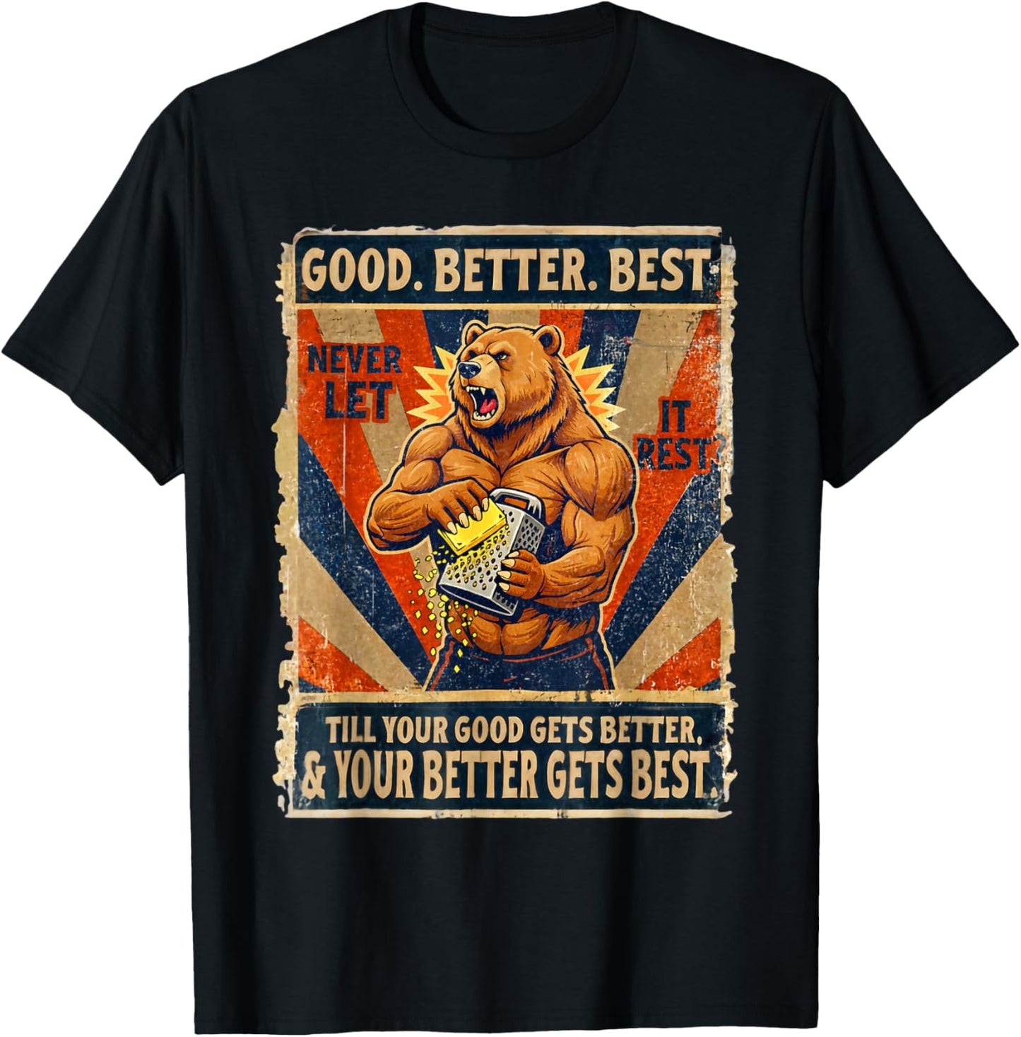 Angry Bear Grating Cheese Grater Hater Retro T-Shirt - T-Shirt | Black