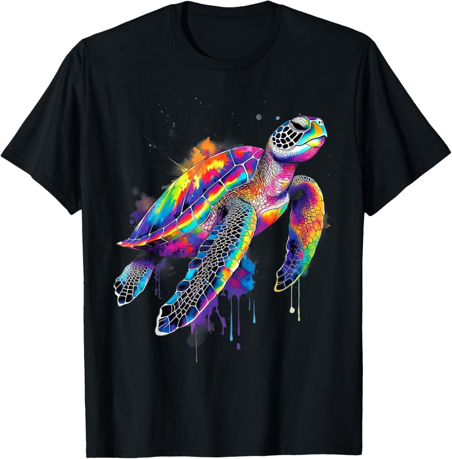 Colorful Turtle Graphic Cute Animal Art Ocean Beach Lover T-Shirt - T-Shirt | Black