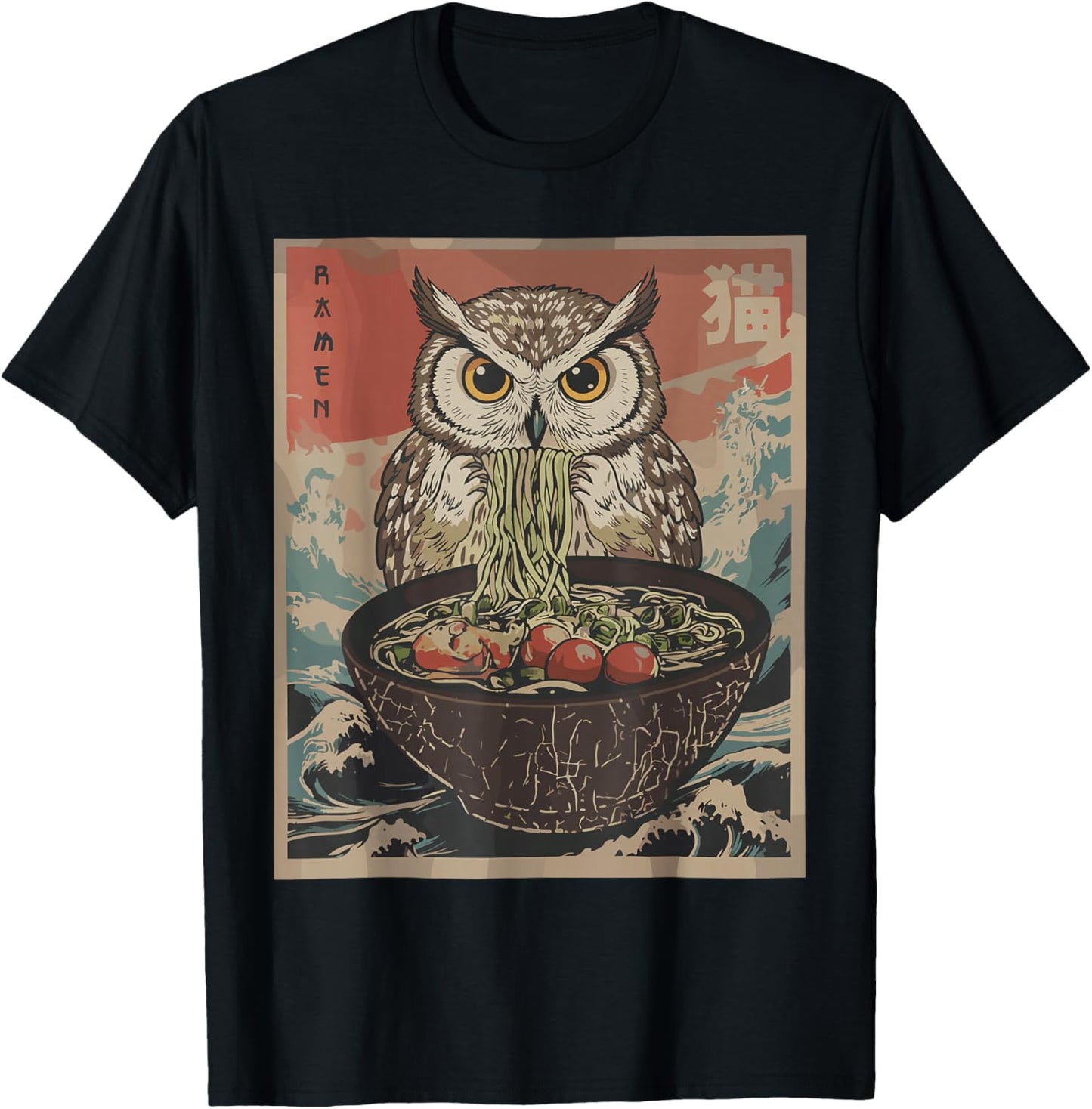 Ramen Japanese Graphic Owl Anime Shirts Women T-Shirt - T-Shirt | Black