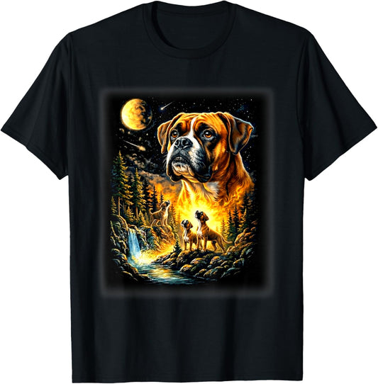 Boxer Dog Howling to The Moon Vintage 90s Graphic T-Shirt - T-Shirt | Black