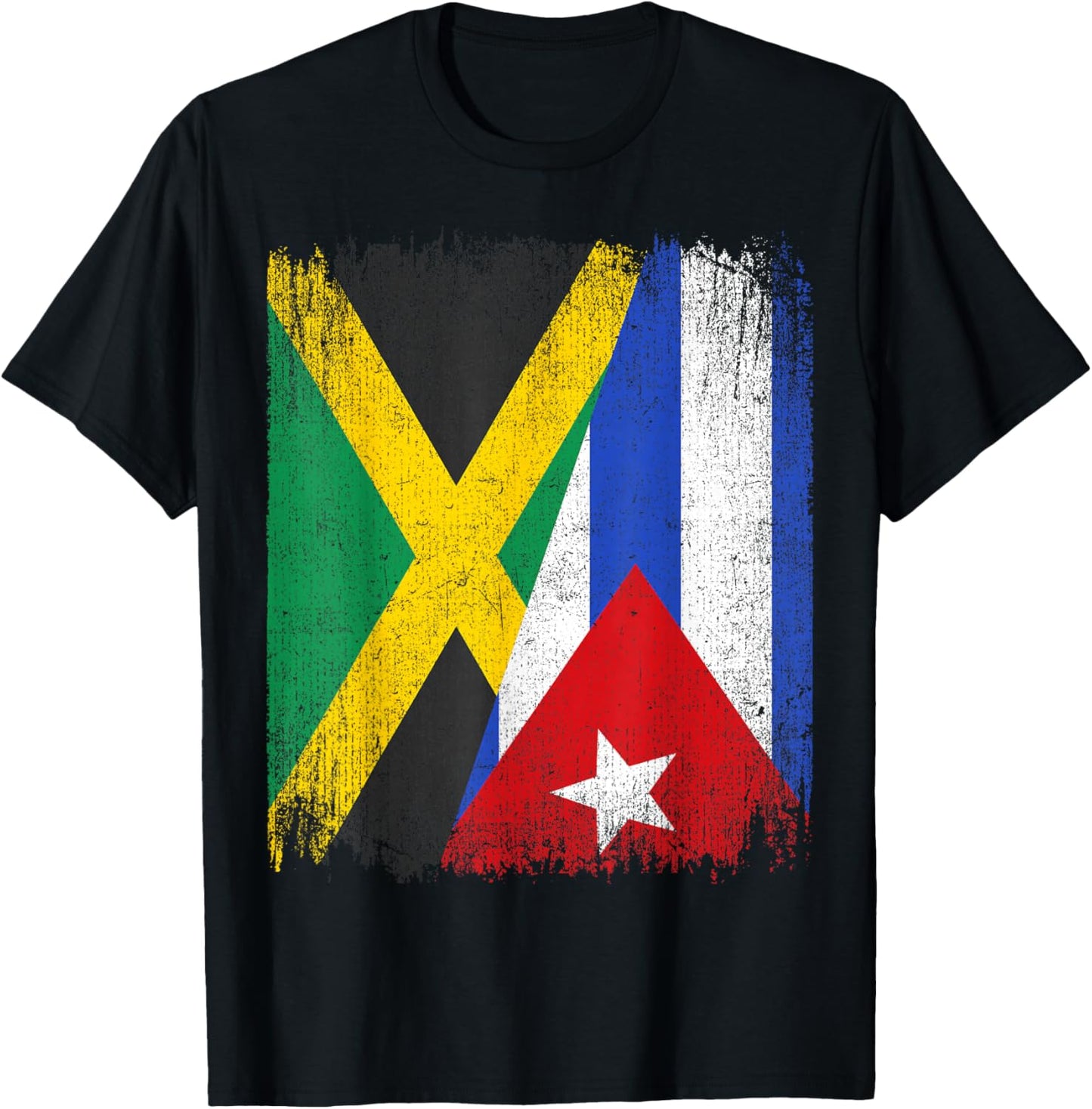 Half Jamaica Cuba Flag Jamaican Cuban Pride Roots T-Shirt - T-Shirt | Black