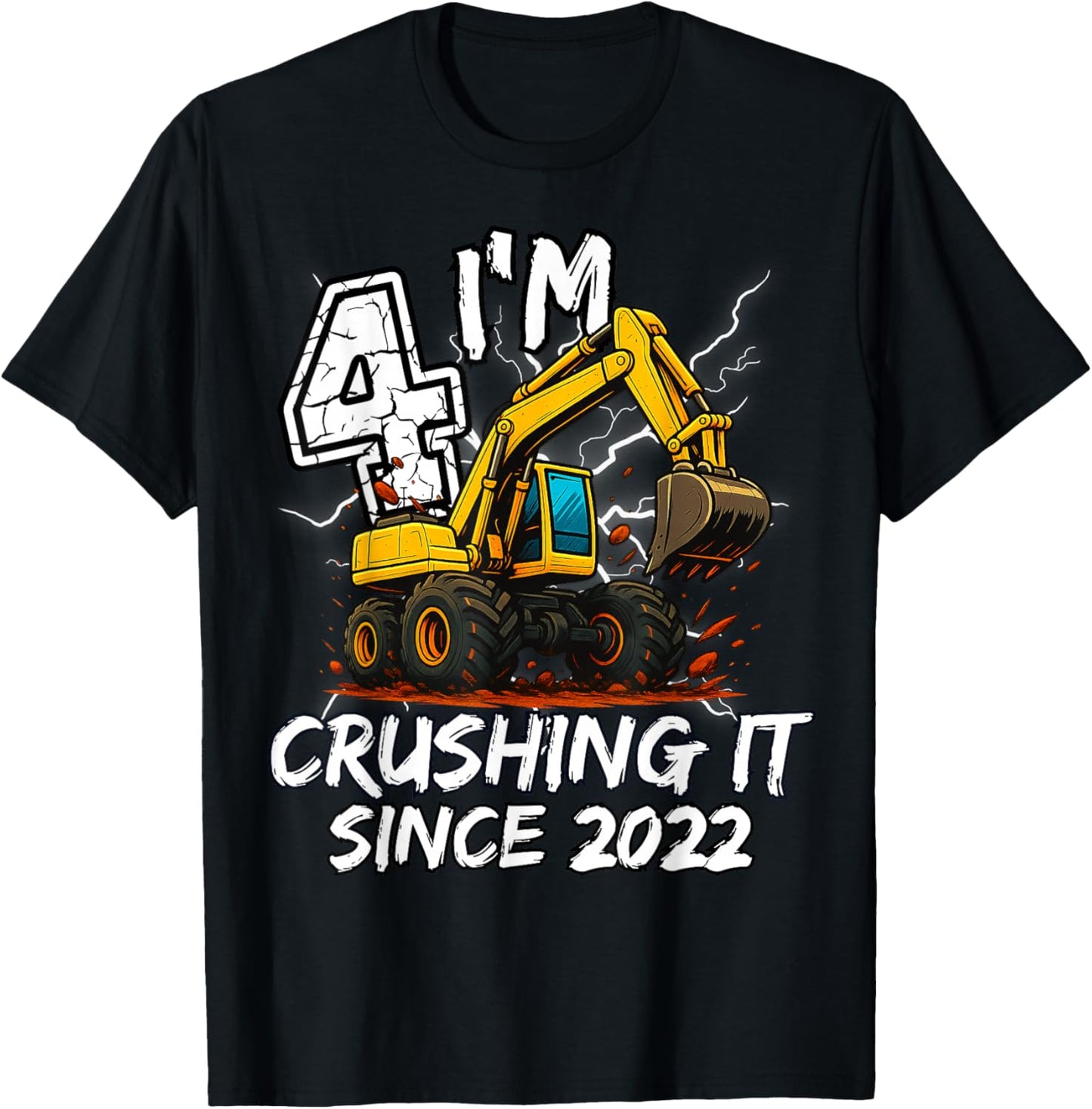Birthday Excavator Truck 4 Year Old Boys 4th Party Born 2022 T-Shirt - T-Shirt | Black