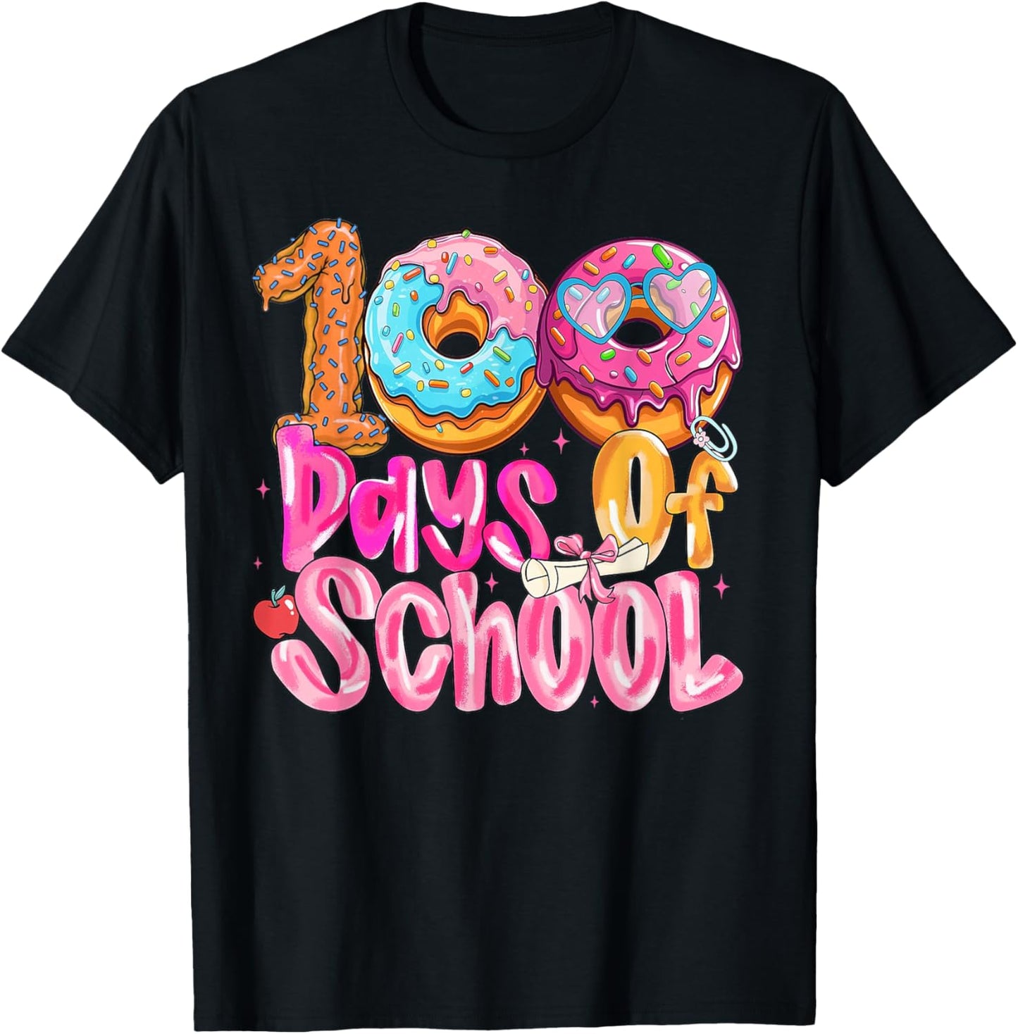 100th Day of School Girl Donut T-Shirt - T-Shirt | Black