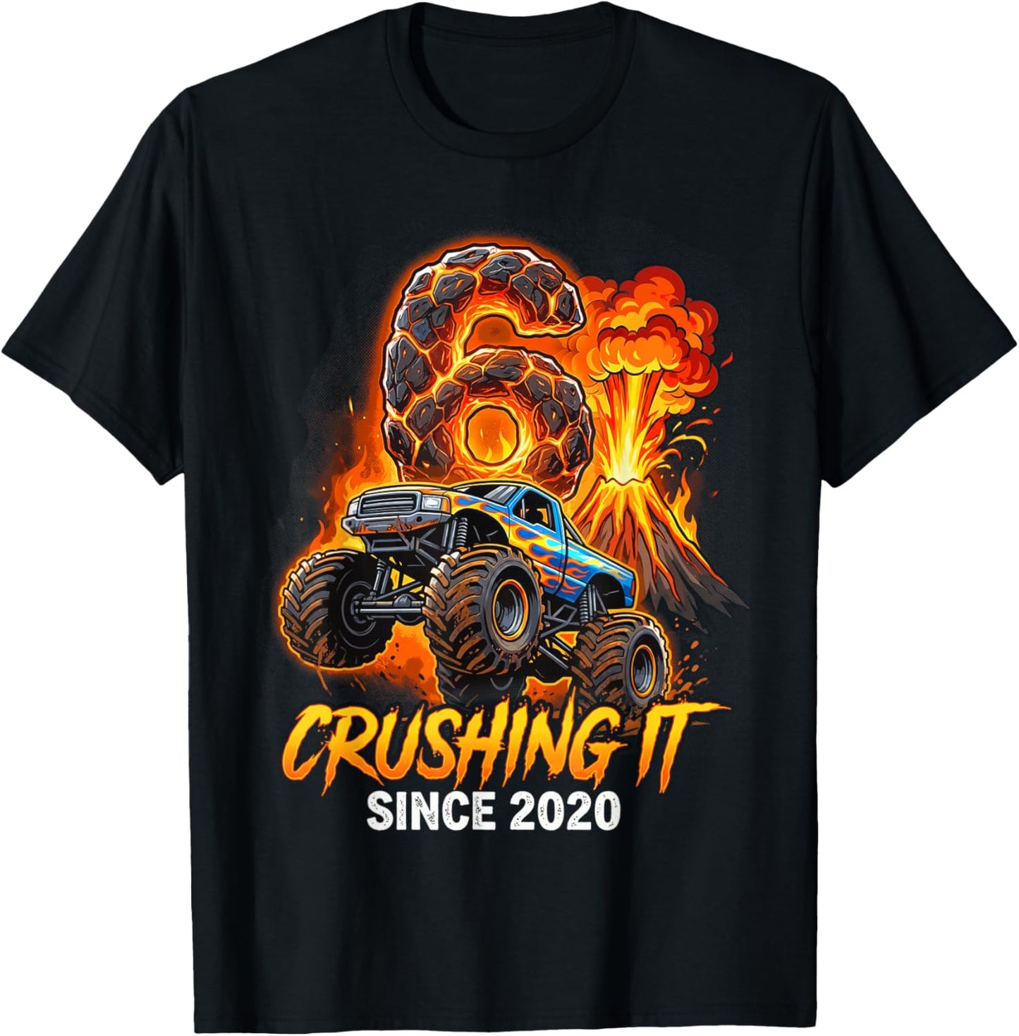 Birthday Monster Truck 6 Year Old Boys 6th Party Born 2020 T-Shirt - T-Shirt | Black