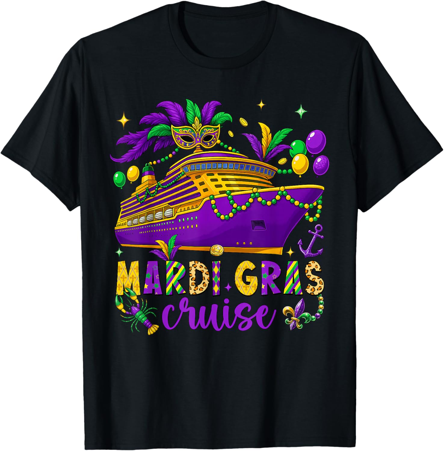 Mardi Gras Cruise Crew 2026 Trip New Orleans Family Matching T-Shirt - T-Shirt | Black